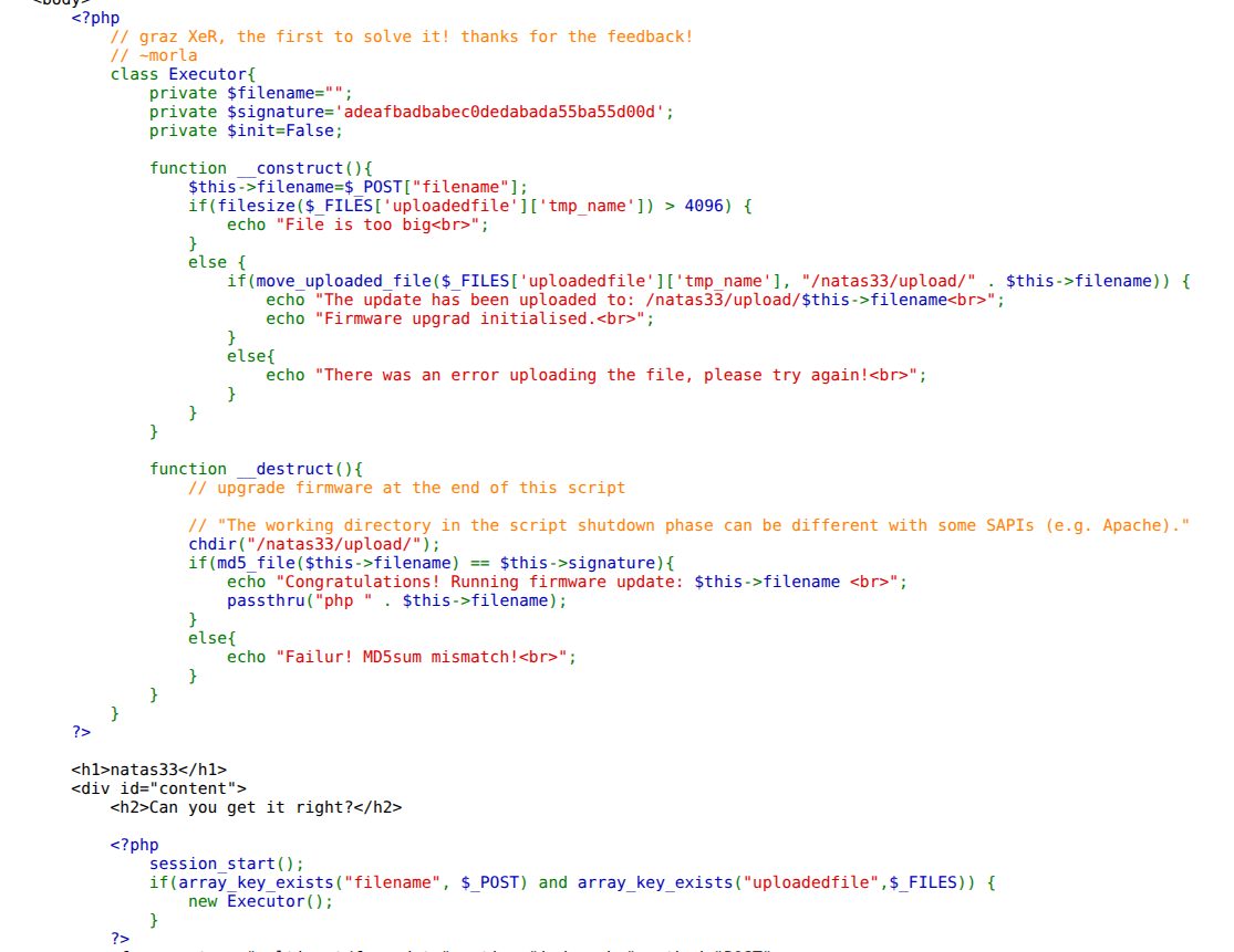 The Executor class with the md5-gated passthru in __destruct
