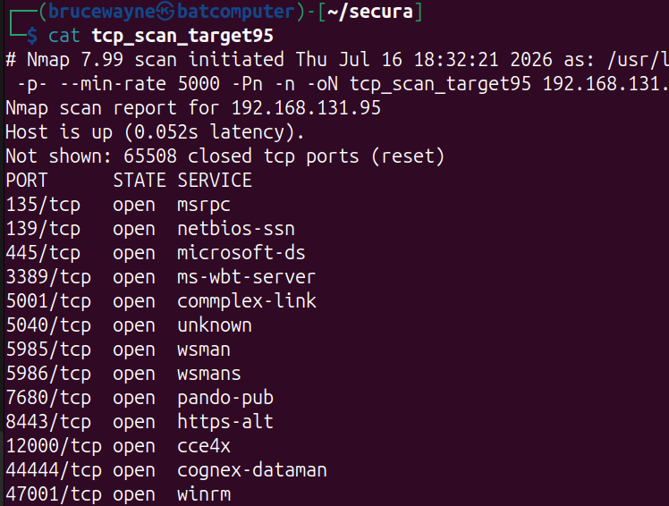 nmap TCP results for .95 showing the exposed services