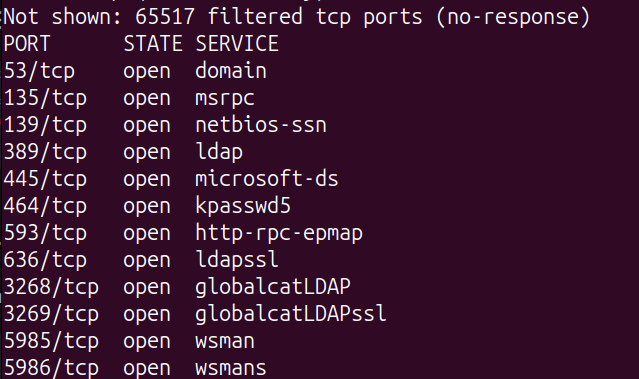nmap results for the .97 domain controller