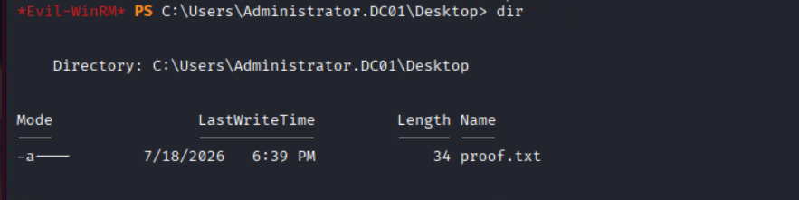 Reading the final proof flag as Domain Admin
